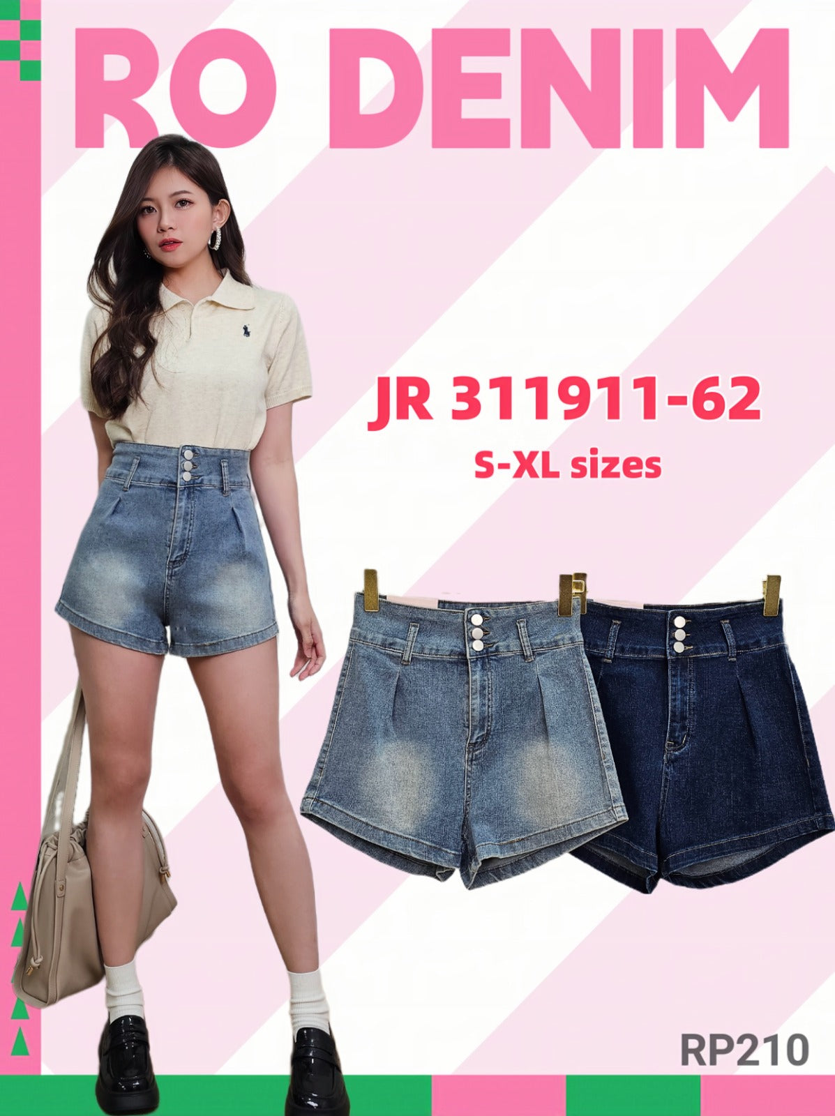 【S311911】COTTON JEANS牛仔高腰百搭短裤，有口袋