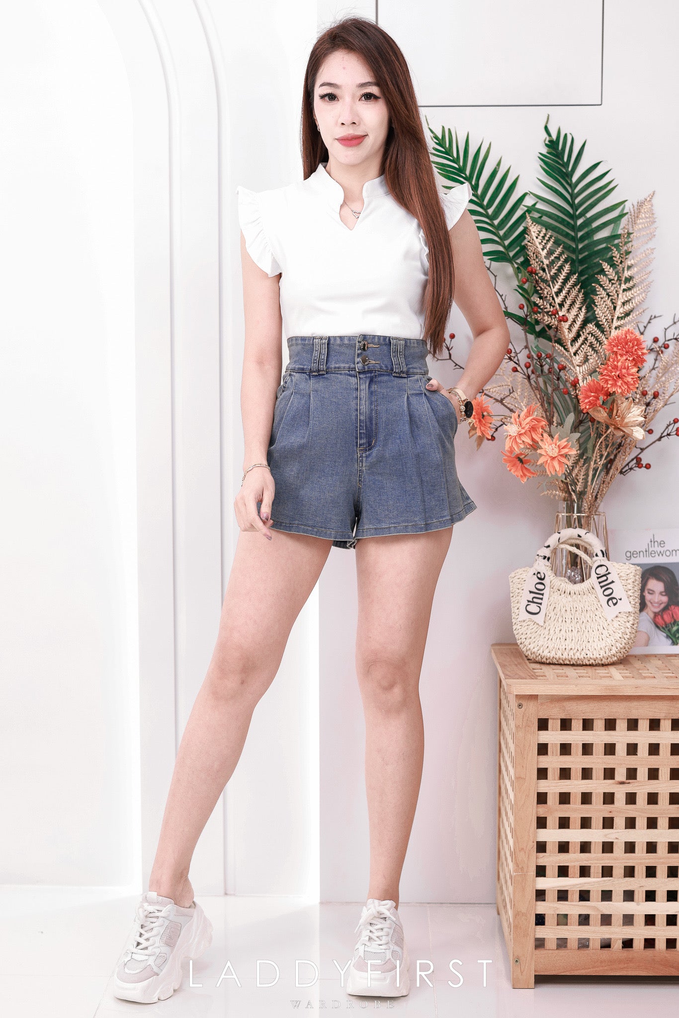 【S3439】【独家小圆饼】高品质COTTON JEANS牛仔弹力百褶设计牛仔高腰百搭短裤，有口袋 ❤️❤️