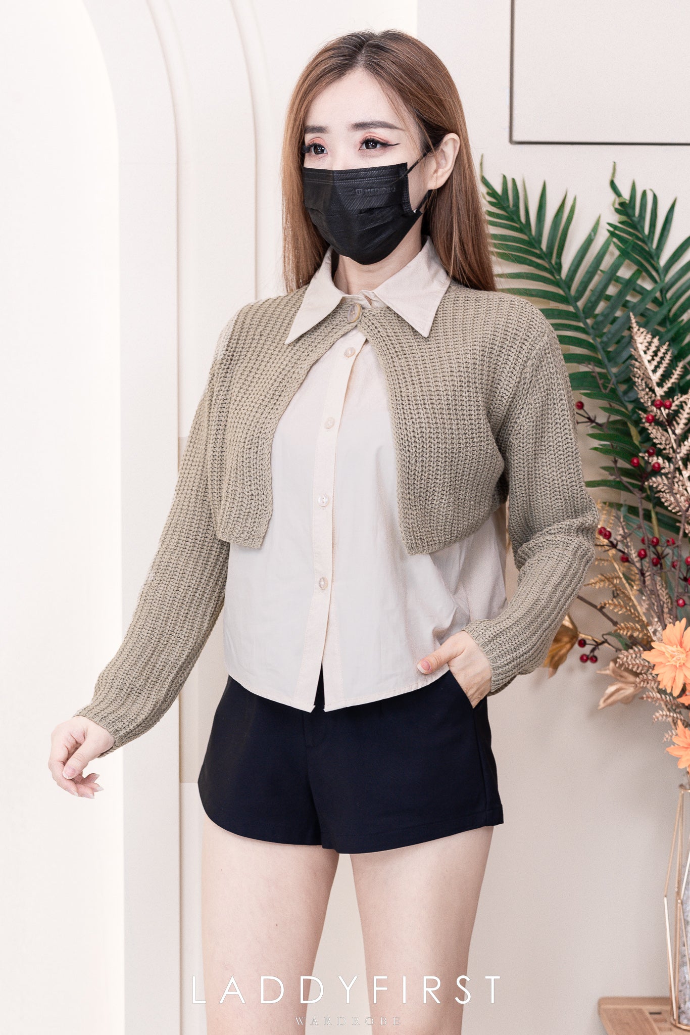 【T8819】高品质两件式韩系宽松设计感翻领衬衫➕针织毛衣长袖小外套 ❤❤