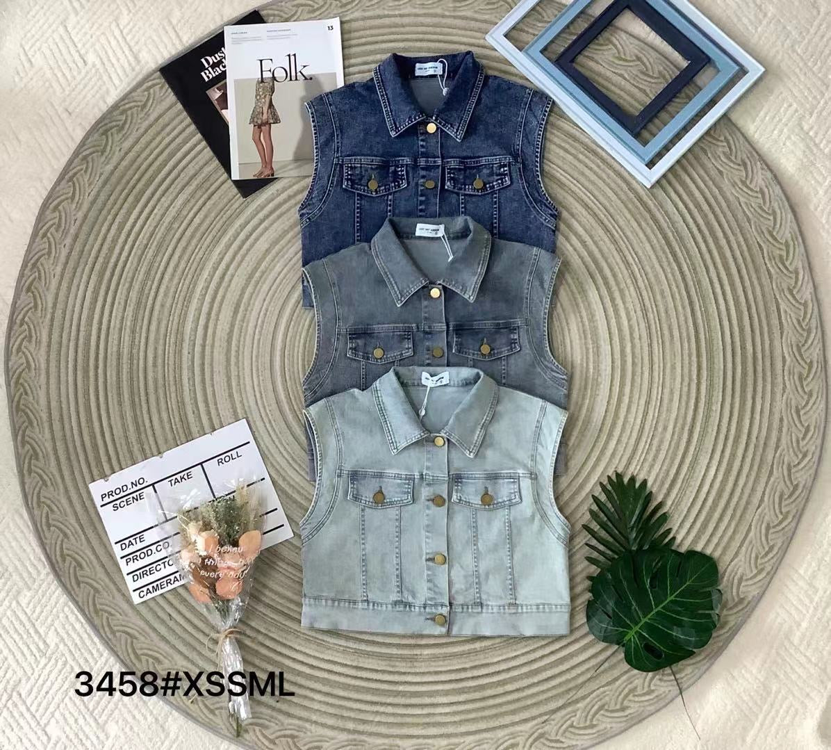 【JK3458 】【LFW独家小圆饼】高品质COTTON JEANS翻领出袖气质马甲牛仔外套 ❤❤