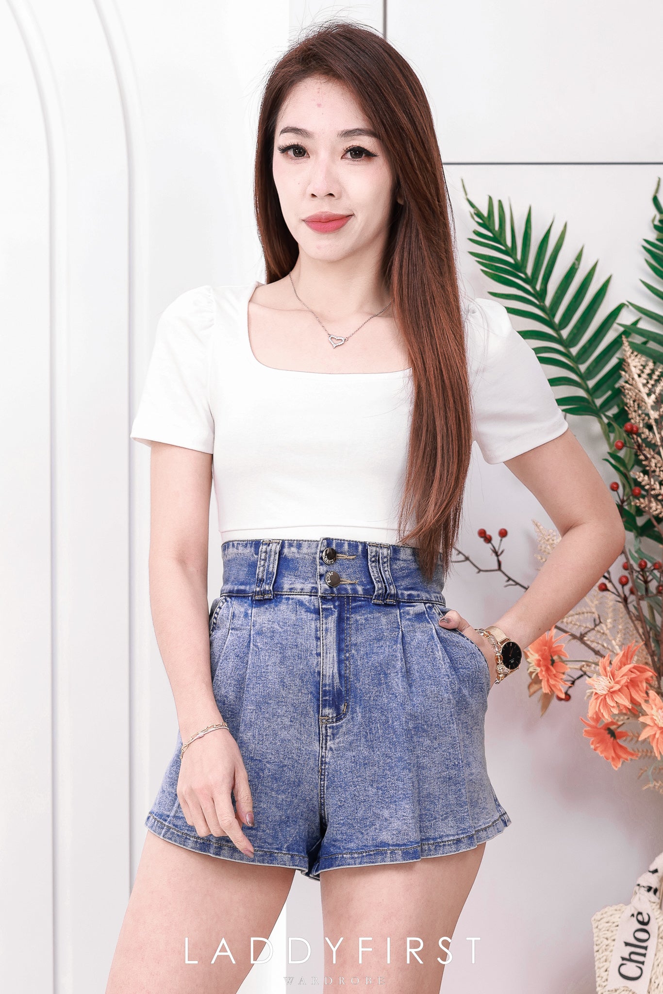 【S3439】【独家小圆饼】高品质COTTON JEANS牛仔弹力百褶设计牛仔高腰百搭短裤，有口袋 ❤️❤️