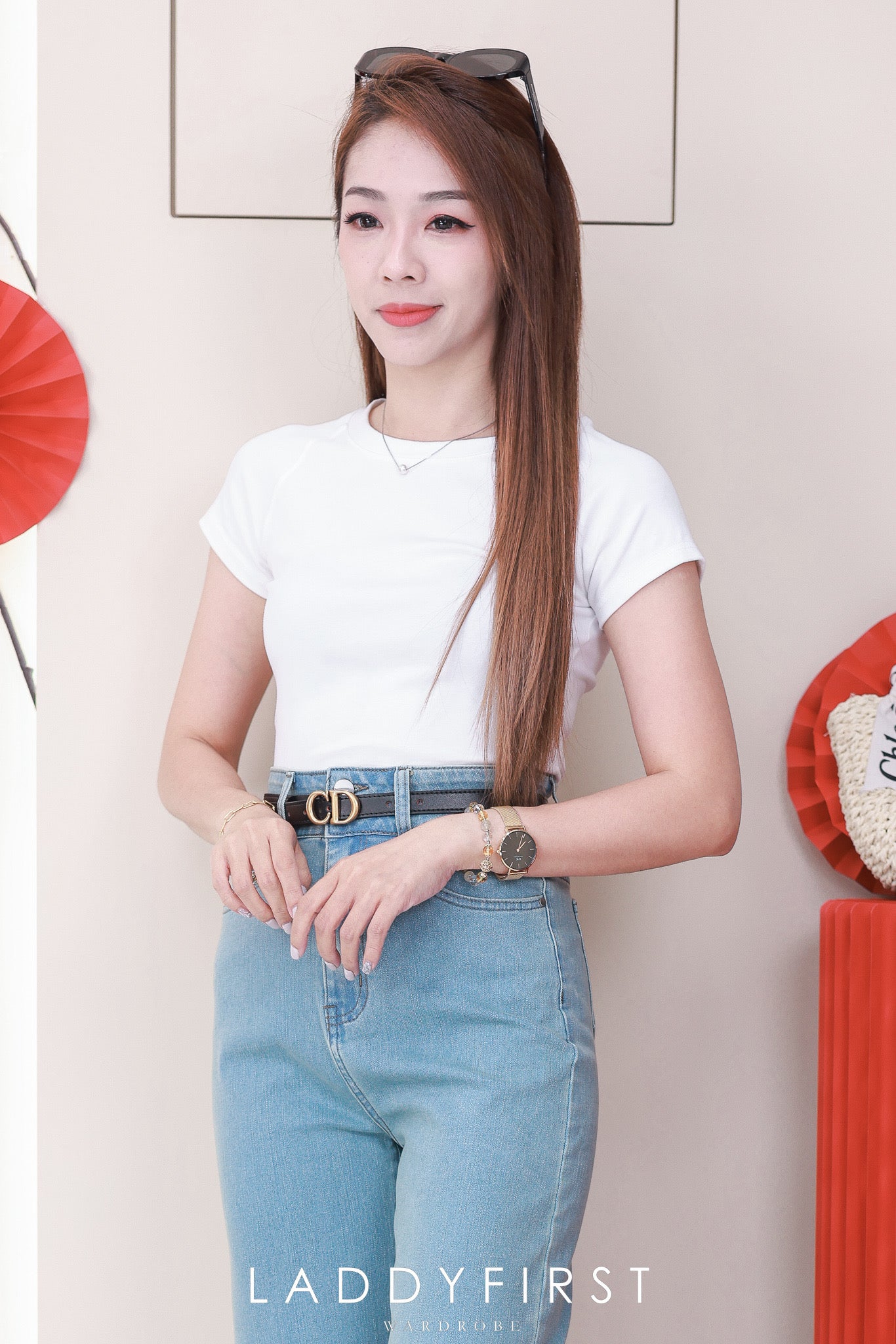 【L4740051】高品质COTTON JEANS牛仔弹力布气质高腰显瘦阔脚牛仔长裤，两侧脚边开叉设计，有口袋 ❤️❤️